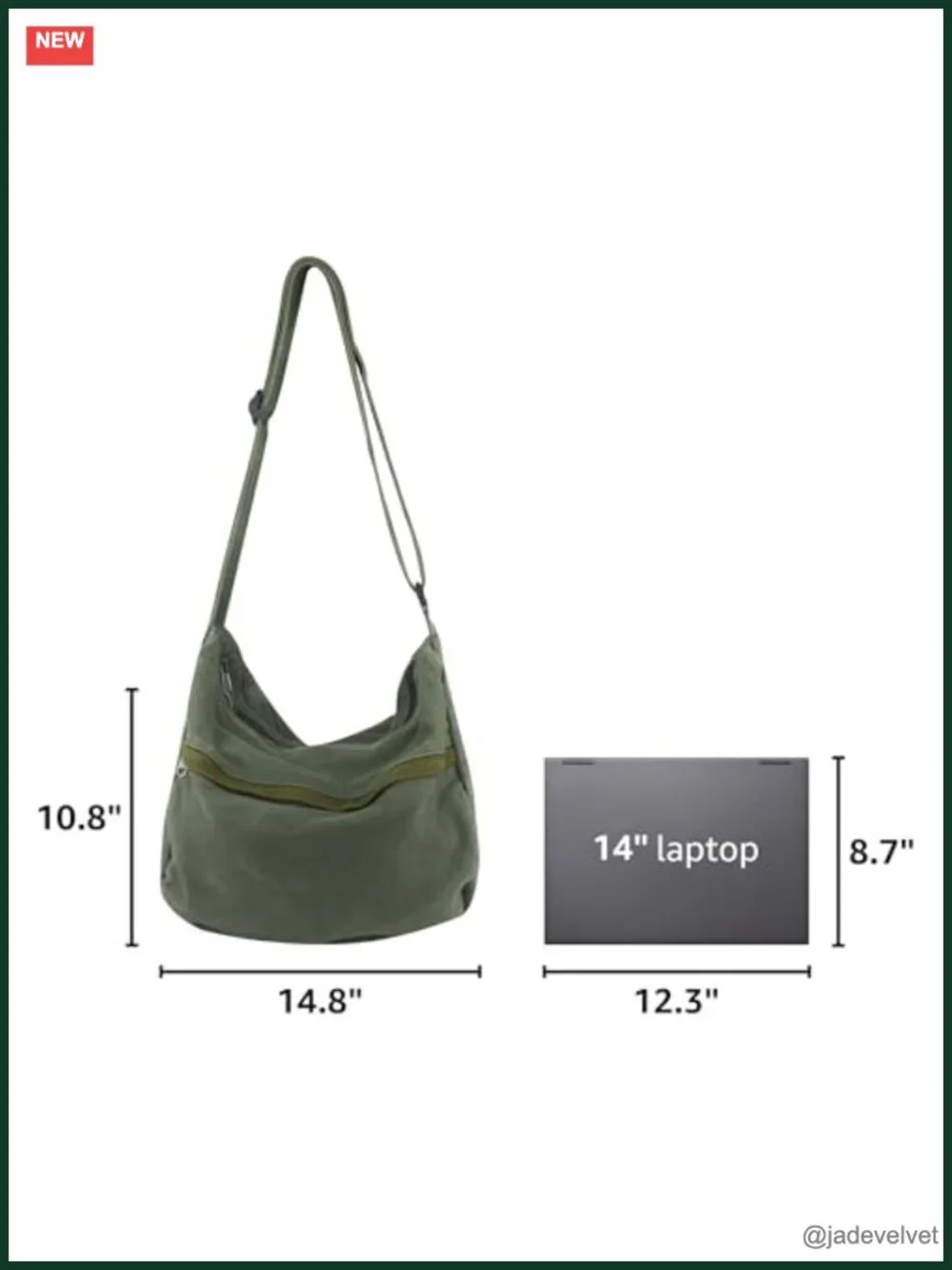 Canvas Hobo Crossbody Messenger Bag with Zipper Pockets